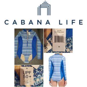 Cabana Life Sz Medium Blue ZipUp Palm Rashguard Unisuit